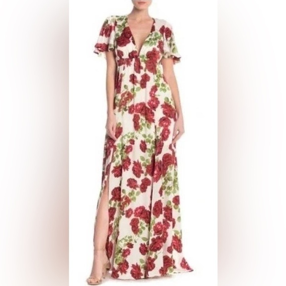 NEW Show Me Your Mumu Faye Flutter Maxi Dress, V-Neck, & Open Back with Tie, S - Picture 4 of 13